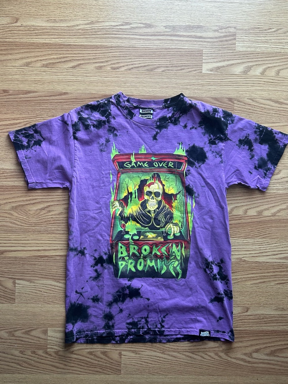 BROKEN PROMISES PURPLE SHORT SLEEVE SHIRT Mens M Purple Tie Dye DOUBLE-SIDED TEE